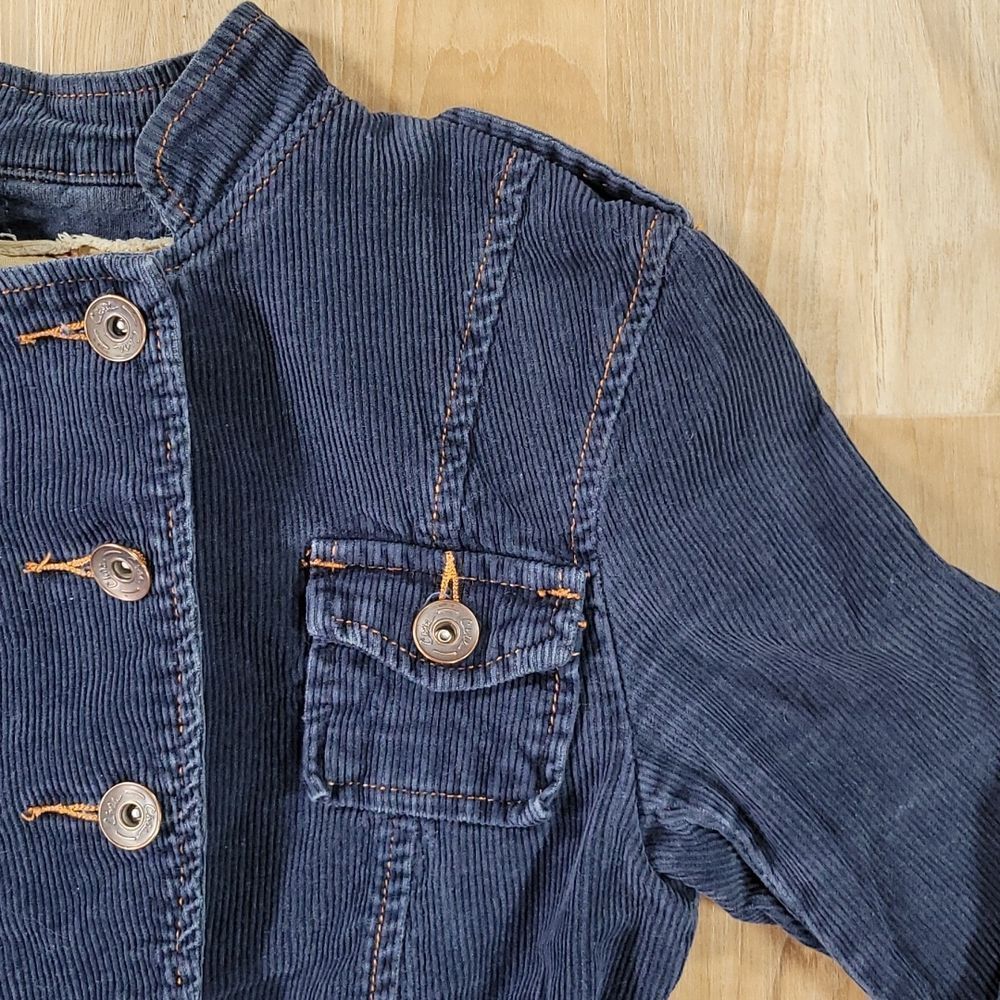 🔹️Rare Vintage Blue Corduroy Buttoned Front Military Jacket Medium - Picture 5 of 9